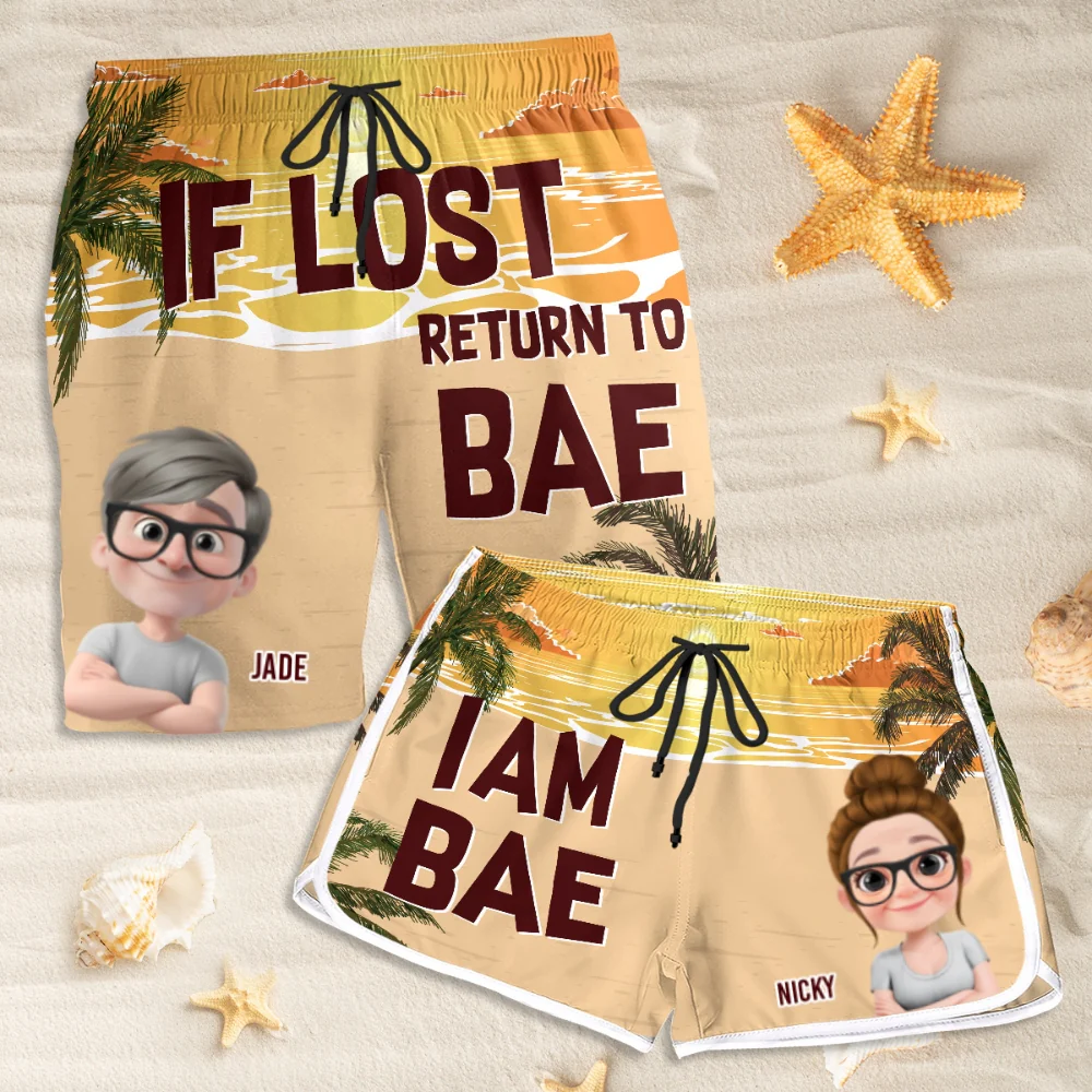 Lost In The Sunshine - Personalized Custom Couple Beach Shorts - Image 7