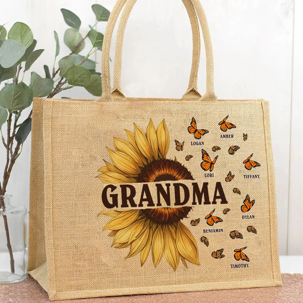 Love Being Called Grandma - Personalized Custom Jute Tote Bag - Image 2