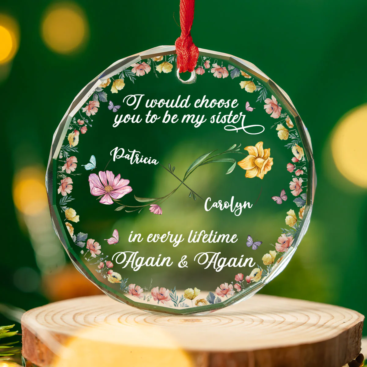 Love Between Sisters Never Ends - Personalized Custom Glass Ornament - Image 2