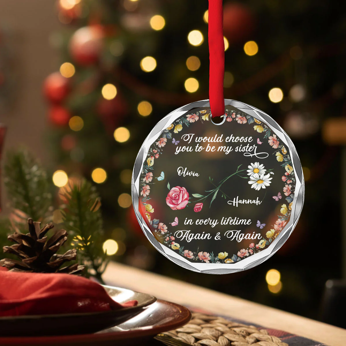 Love Between Sisters Never Ends - Personalized Custom Glass Ornament - Image 3