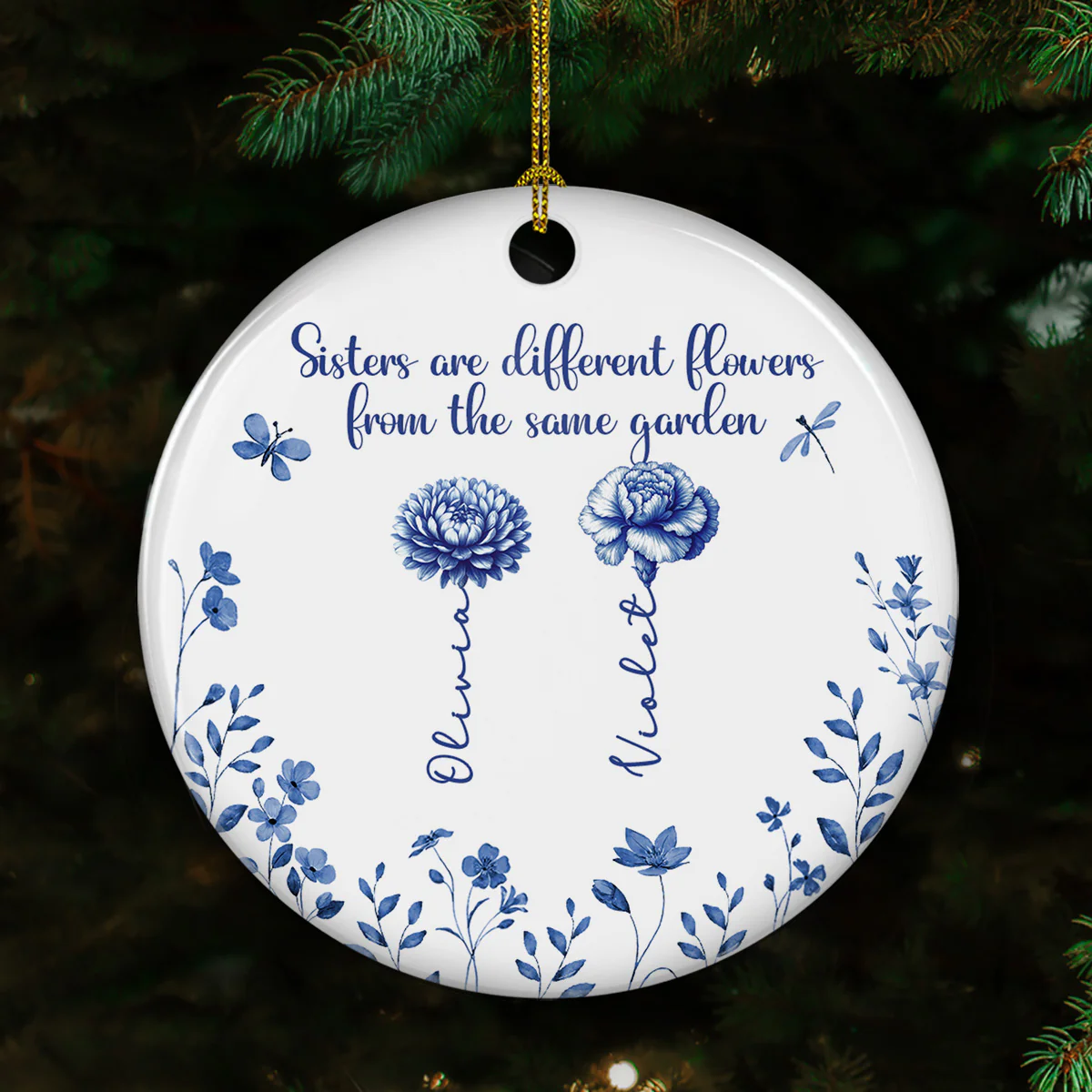 Love Blossoms Between Sweet Sisters - Personalized Custom Ceramic Ornament - Image 4