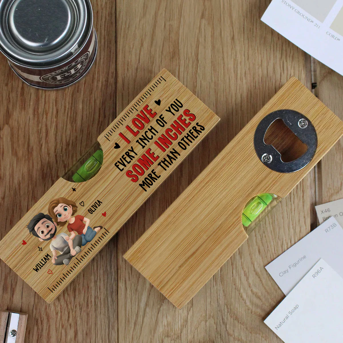 Love Every Inch Of You - Personalized Custom Wooden Spirit Level Bottle Opener - Image 3