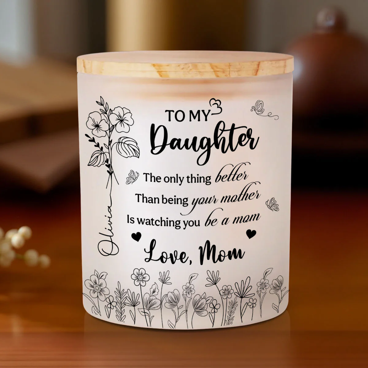Love For My Daughter - Personalized Custom Glass Jar With LED Candle - Image 4