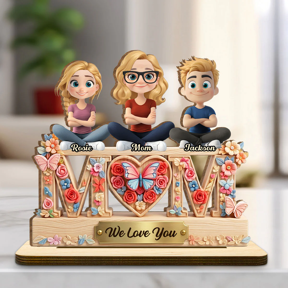 Love For Our Mom - Personalized Custom 2-Layer Wood Plaque With Flat Base