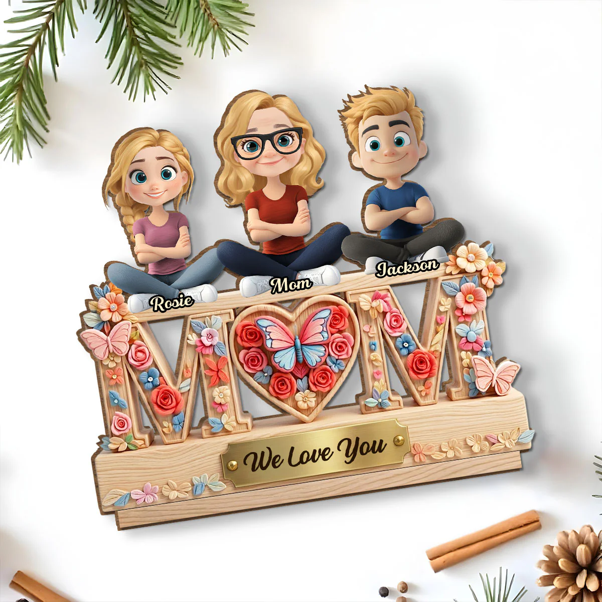 Love For Our Mom - Personalized Custom 2-Layer Wood Plaque With Flat Base - Image 5