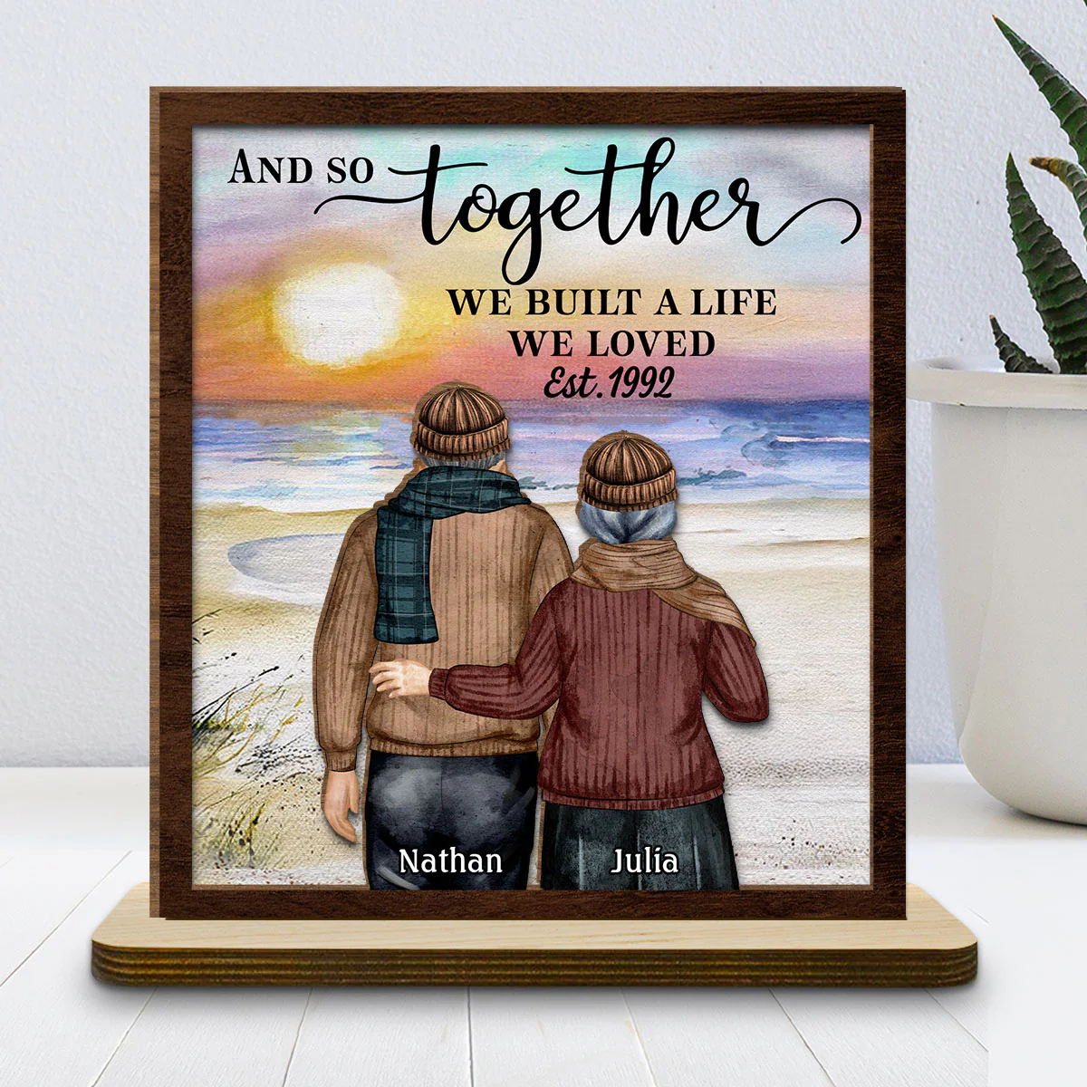 Love Forever - Personalized Custom 2-Layer Wood Plaque With Flat Base - Image 2