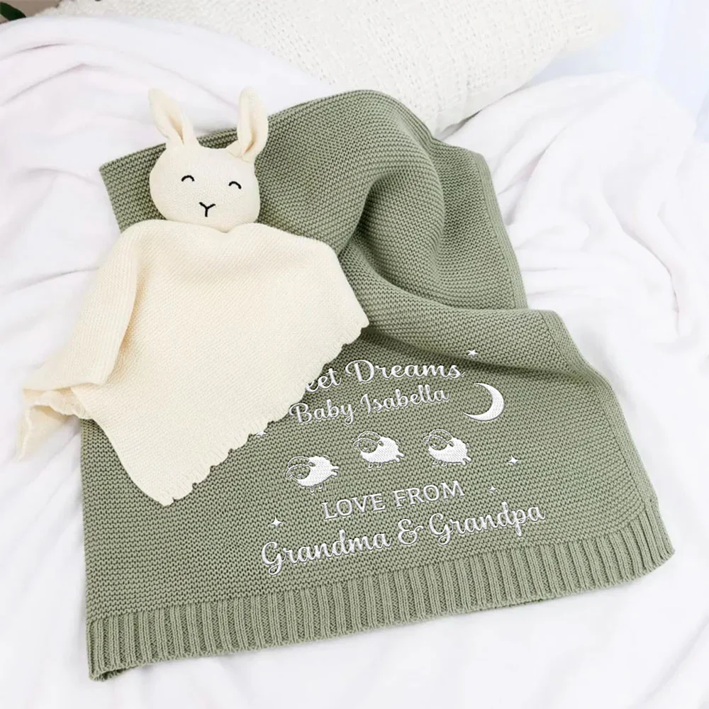 Love From Grandma - Personalized Custom Embroidered Knitted Baby Blanket - Image 2