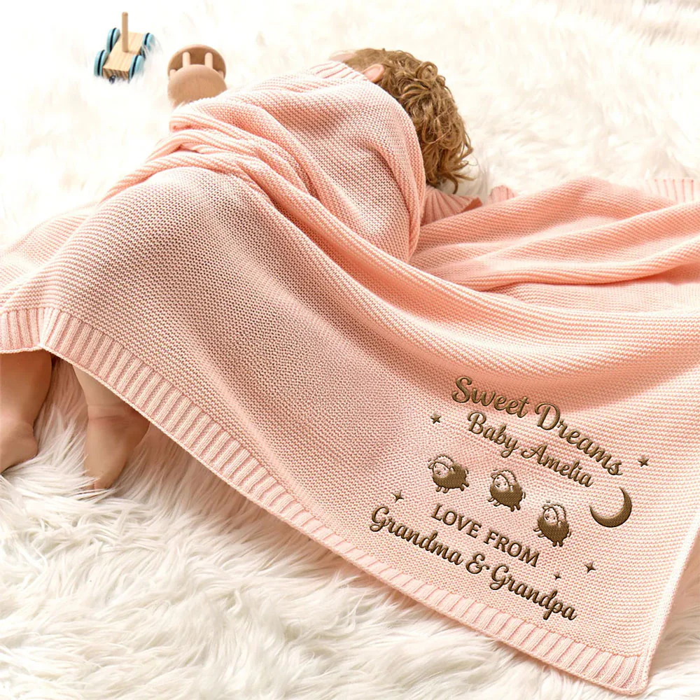 Love From Grandma - Personalized Custom Embroidered Knitted Baby Blanket - Image 3