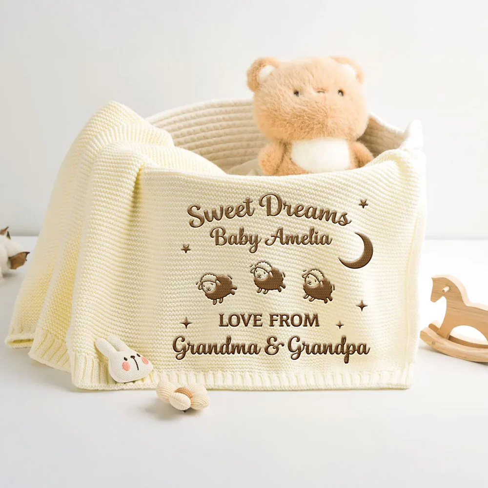 Love From Grandma - Personalized Custom Embroidered Knitted Baby Blanket - Image 5