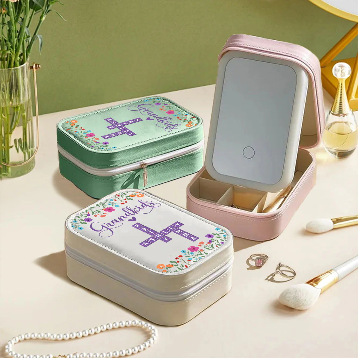 Love Grandkids - Personalized Custom Jewelry Box With LED Mirror - Image 5