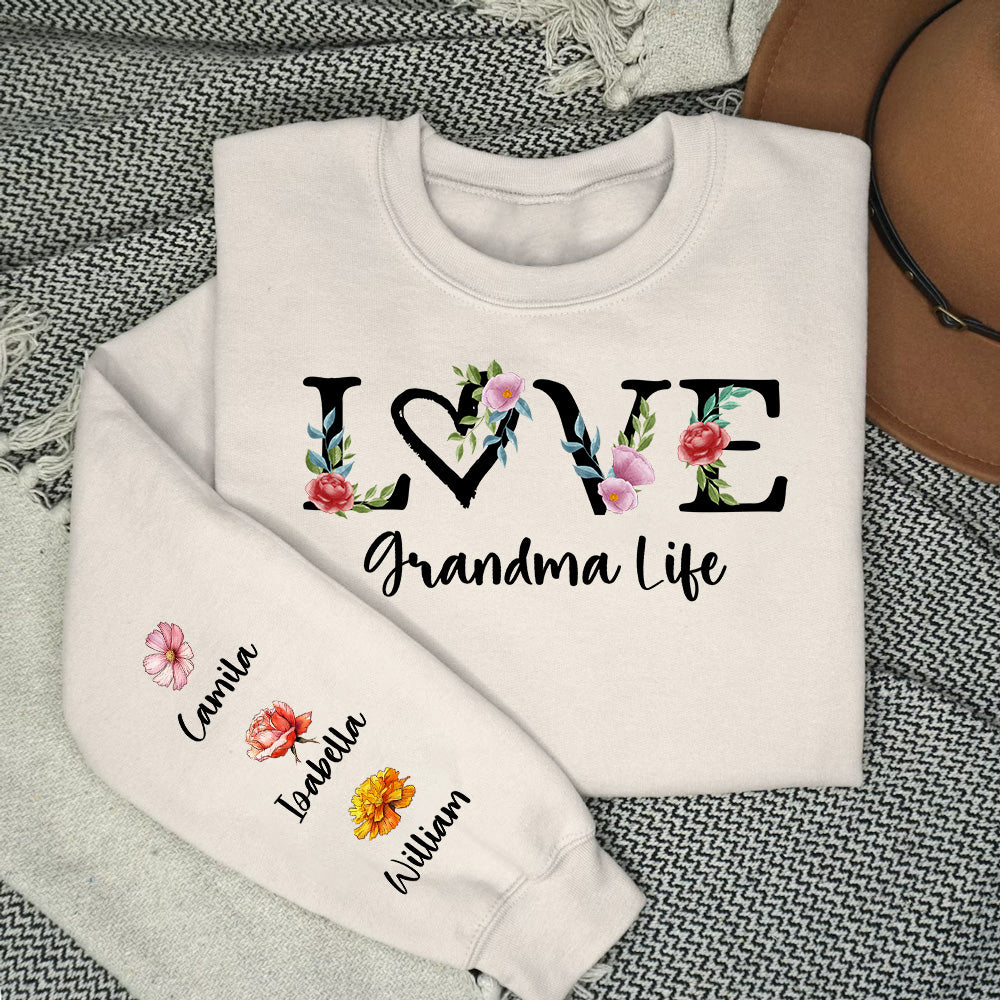 Love Grandma Life Birth Month Flowers - Personalized Custom Sweatshirt - Image 3