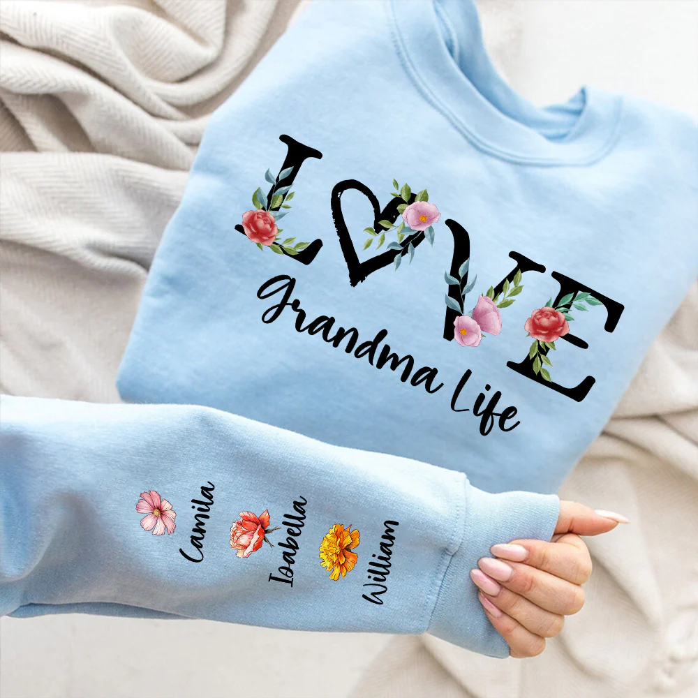 Love Grandma Life Birth Month Flowers - Personalized Custom Sweatshirt - Image 4