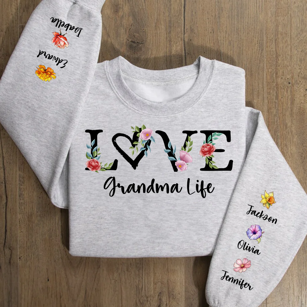 Love Grandma Life Birth Month Flowers - Personalized Custom Sweatshirt - Image 5