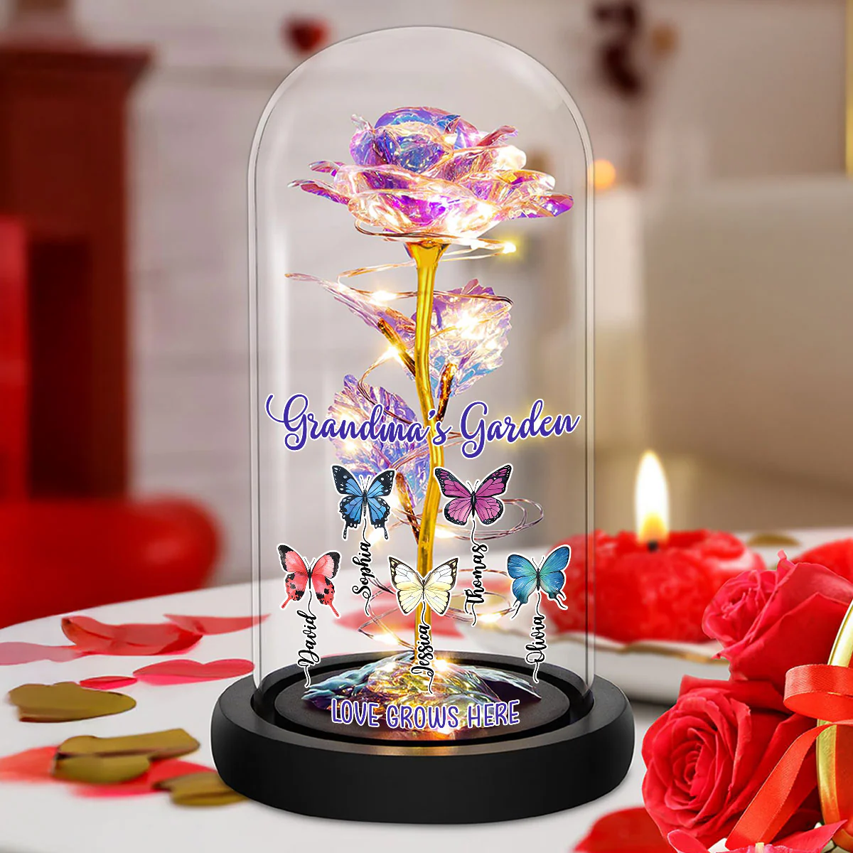 Love Grows Here - Personalized Custom Sparkly Rose - Image 2
