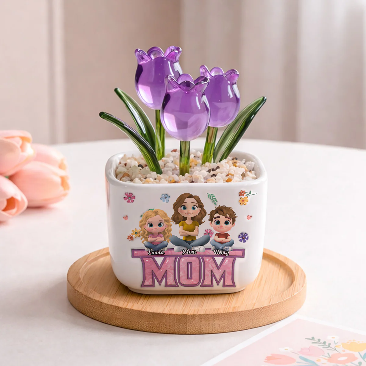 Love Grows Into Family - Personalized Custom Glass Everlasting Tulips