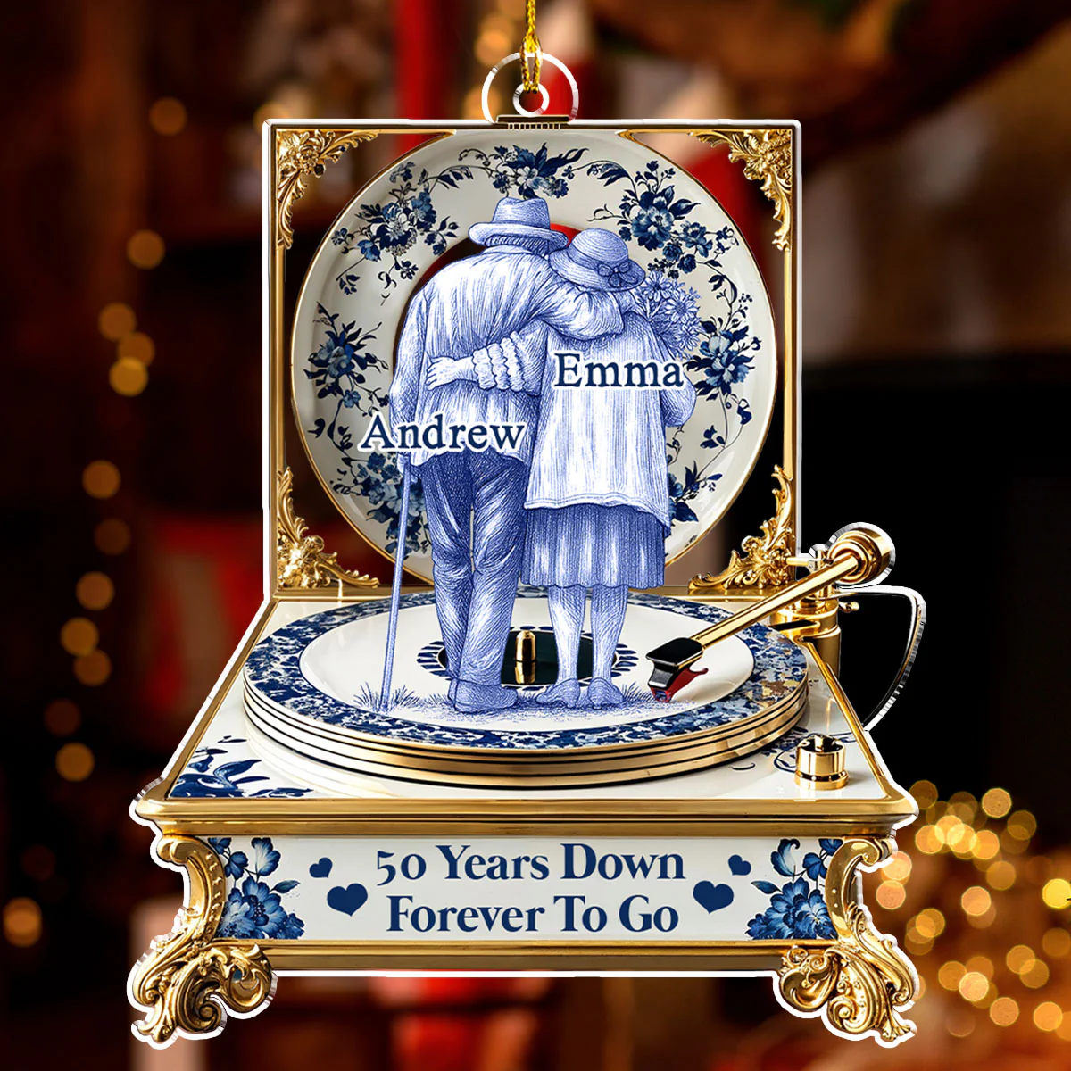 Love In Blue Toile - Personalized Custom Acrylic Ornament - Image 3