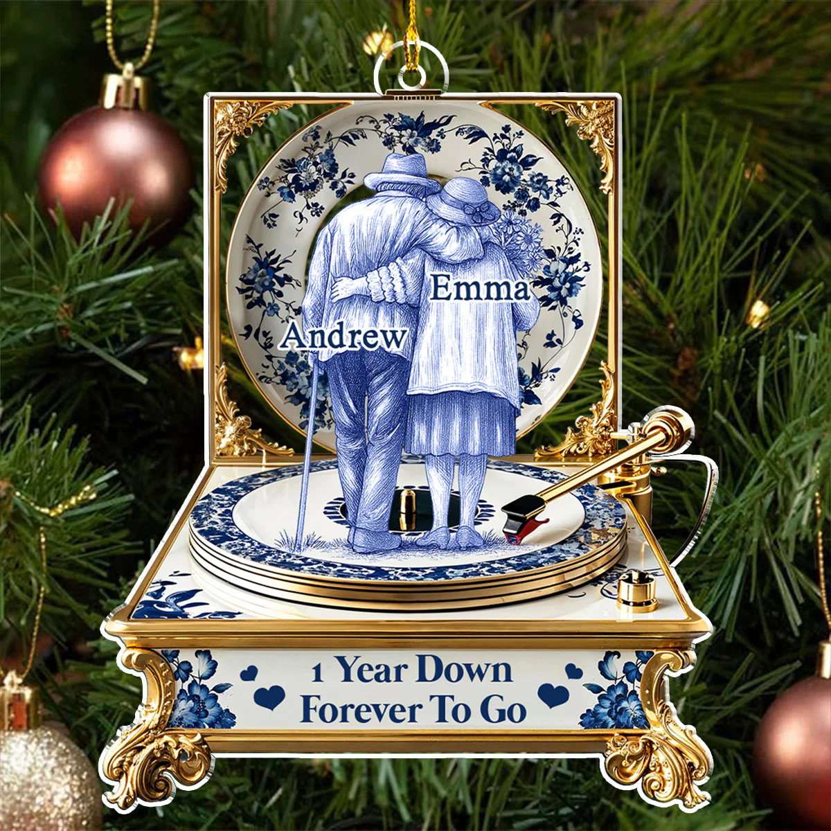Love In Blue Toile - Personalized Custom Acrylic Ornament - Image 4