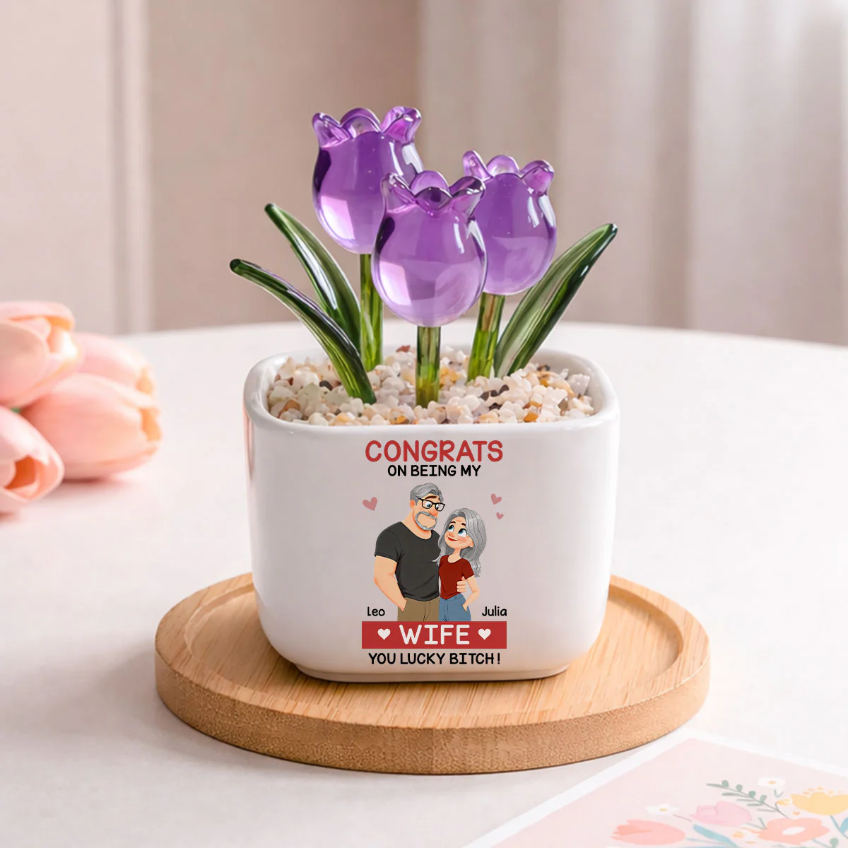 Love Is You 2 - Personalized Custom Glass Everlasting Tulips