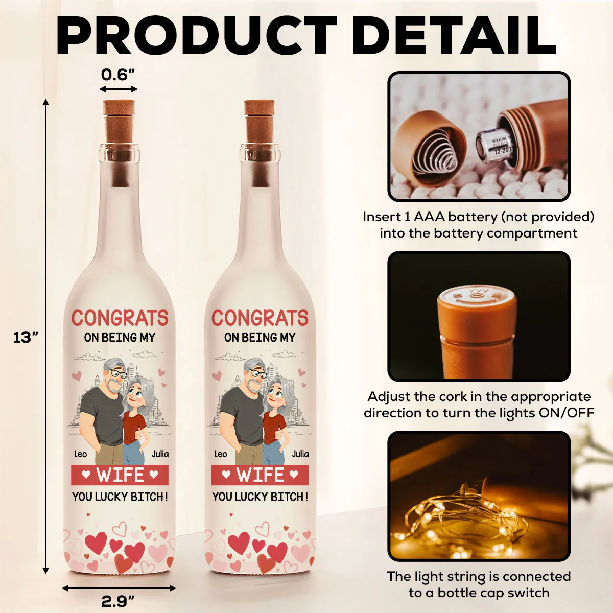 Love Is You - Personalized Custom Bottle Lamp - Image 6