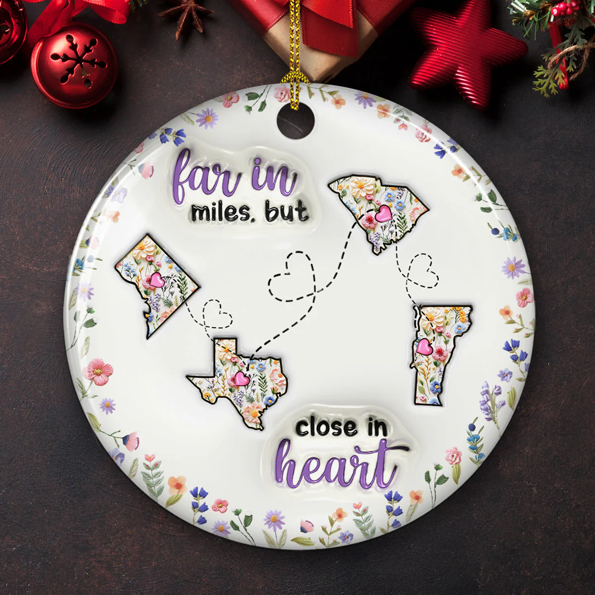 Love Knows No Distance Boundaries - Personalized Custom 3D Inflated Effect Ceramic Ornament - Image 3