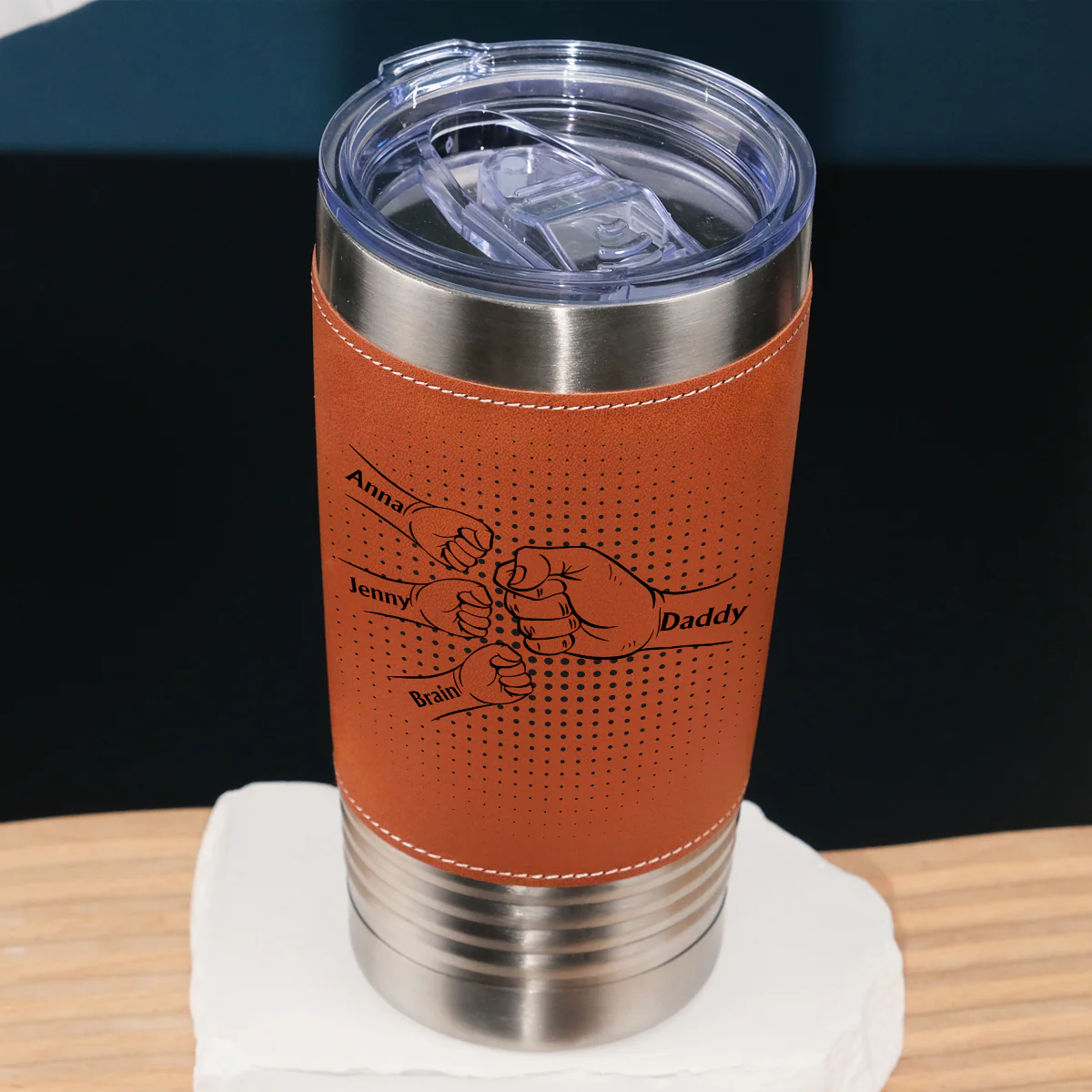Love My Dad - Personalized Custom Leather Tumbler - Image 2