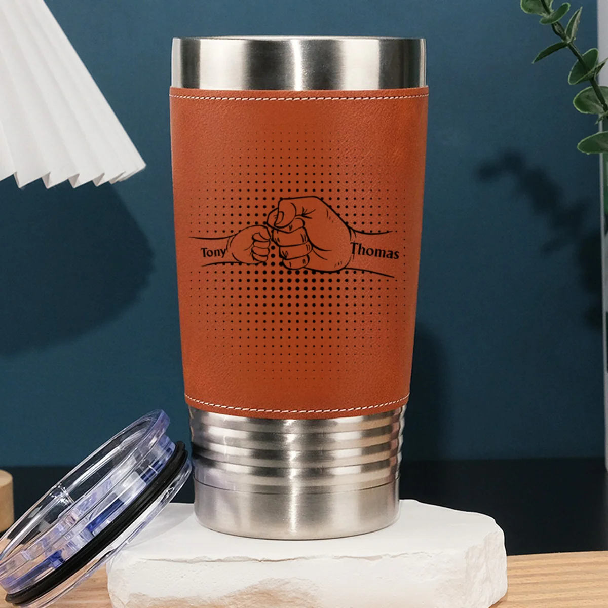 Love My Dad - Personalized Custom Leather Tumbler - Image 7