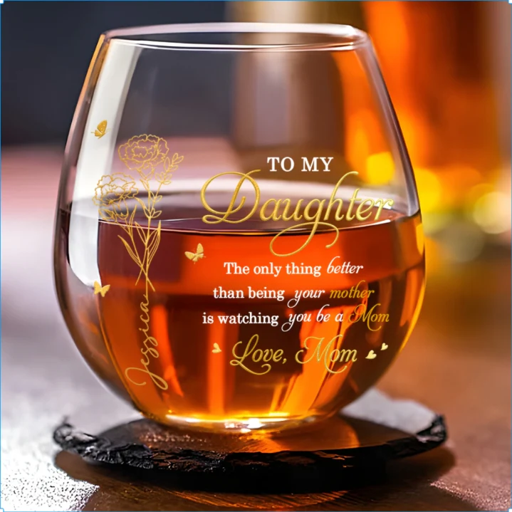 Love My Daughter Be A Mom - Personalized Custom Wine Glass - Image 5