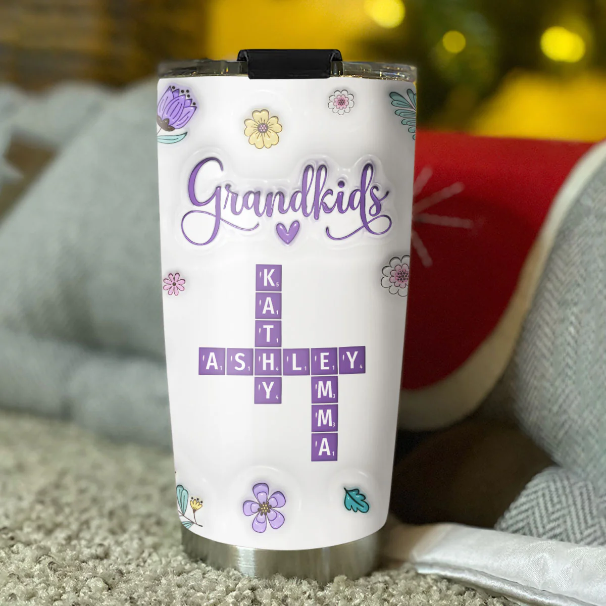 Love My Grandkids Crossword Floral Version - Personalized Custom 3D Inflated Effect Tumbler - Image 2