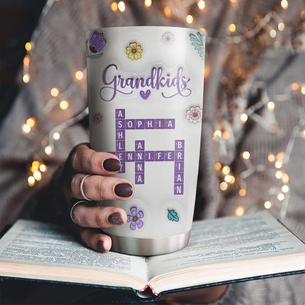 Love My Grandkids Crossword Floral Version - Personalized Custom 3D Inflated Effect Tumbler - Image 4