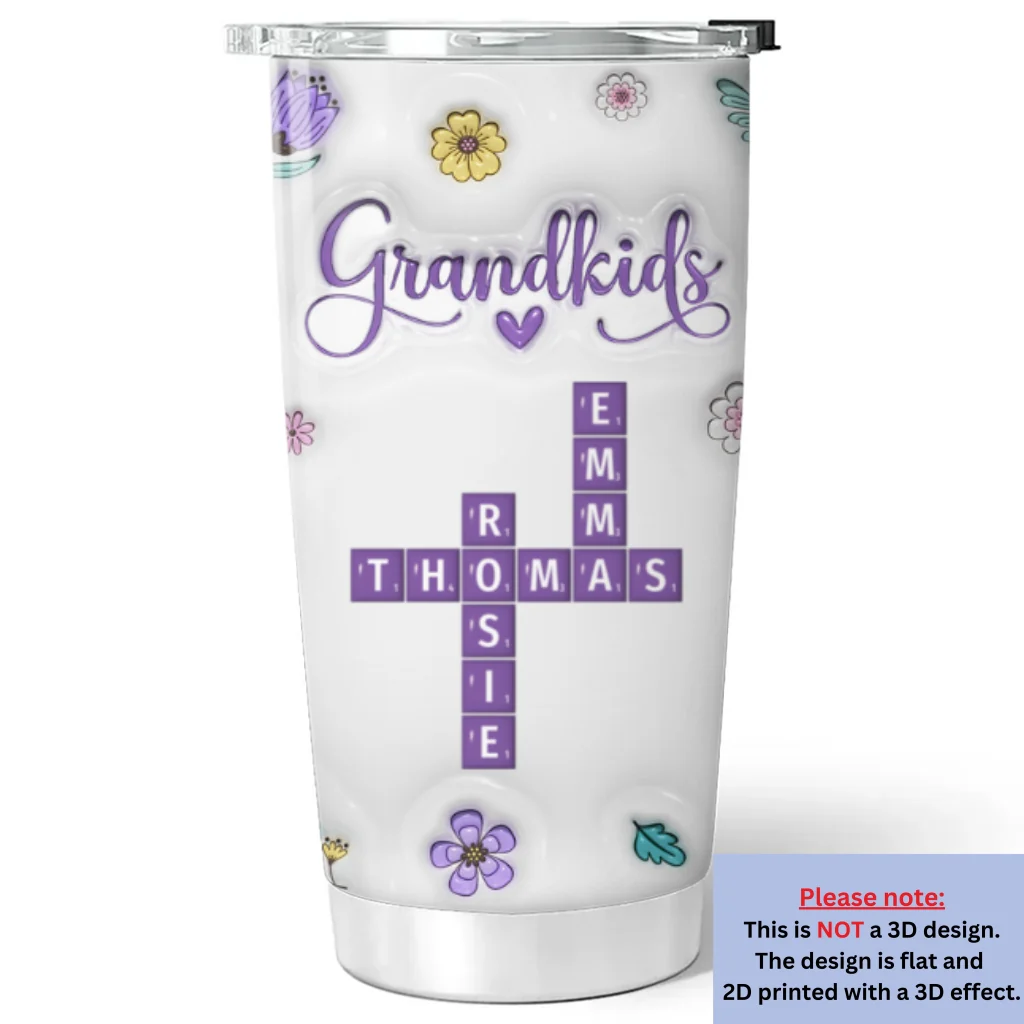 Love My Grandkids Crossword Floral Version - Personalized Custom 3D Inflated Effect Tumbler - Image 5
