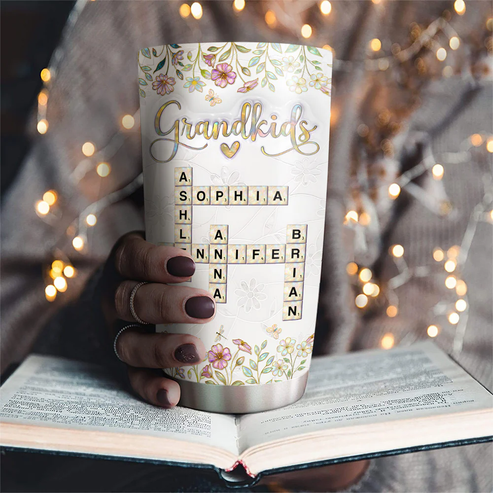 Love My Grandkids Crossword Mother Of Pearl - Personalized Custom 3D Inflated Effect Tumbler - Image 2