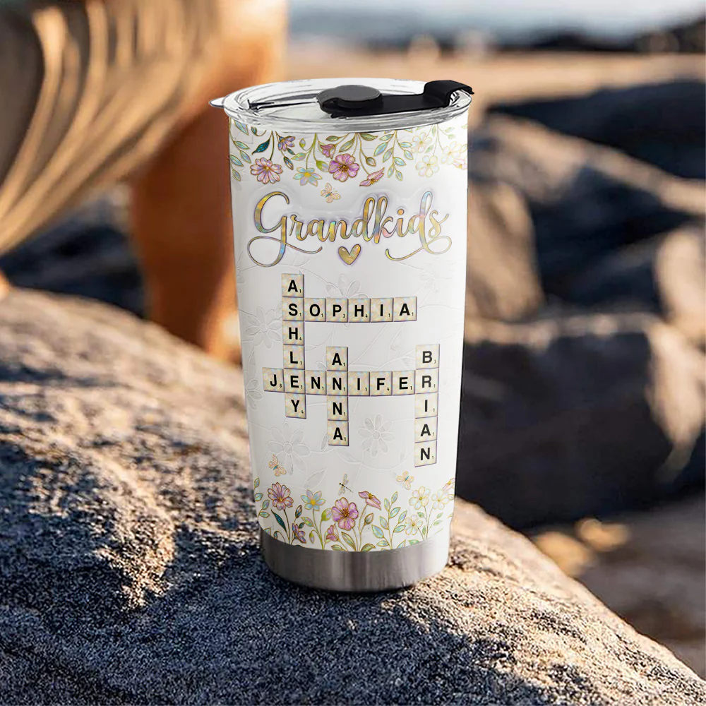 Love My Grandkids Crossword Mother Of Pearl - Personalized Custom 3D Inflated Effect Tumbler - Image 4