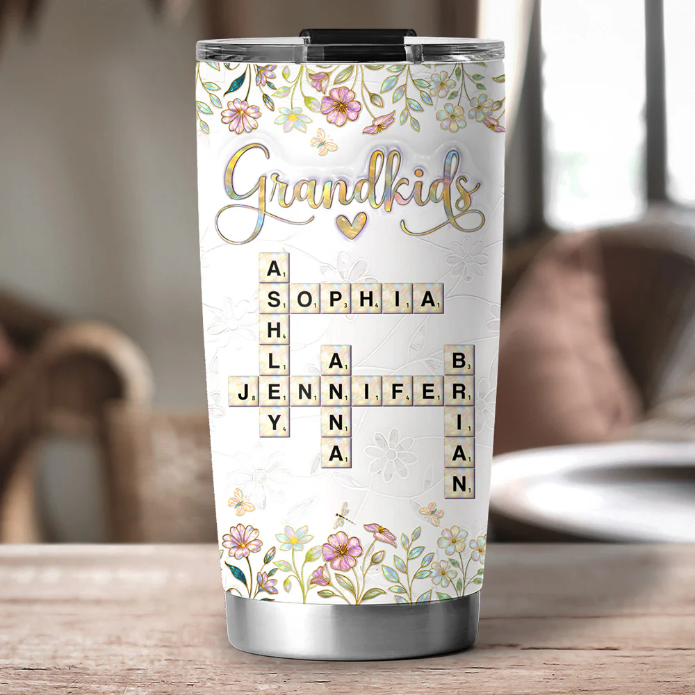 Love My Grandkids Crossword Mother Of Pearl - Personalized Custom 3D Inflated Effect Tumbler - Image 5