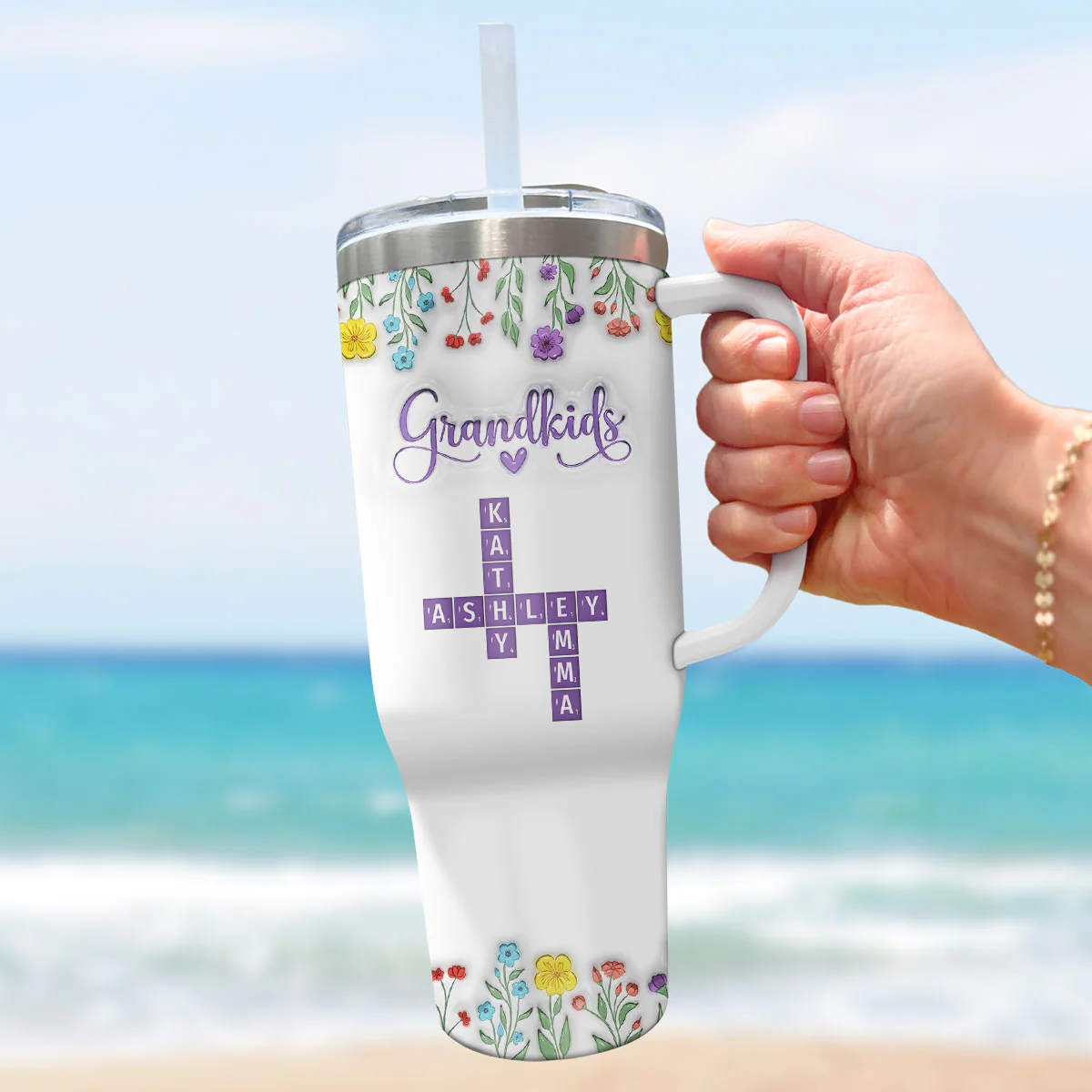Love My Grandkids Crossword - Personalized Custom 3D Inflated Effect Printed 40 Oz Tumbler - Image 5