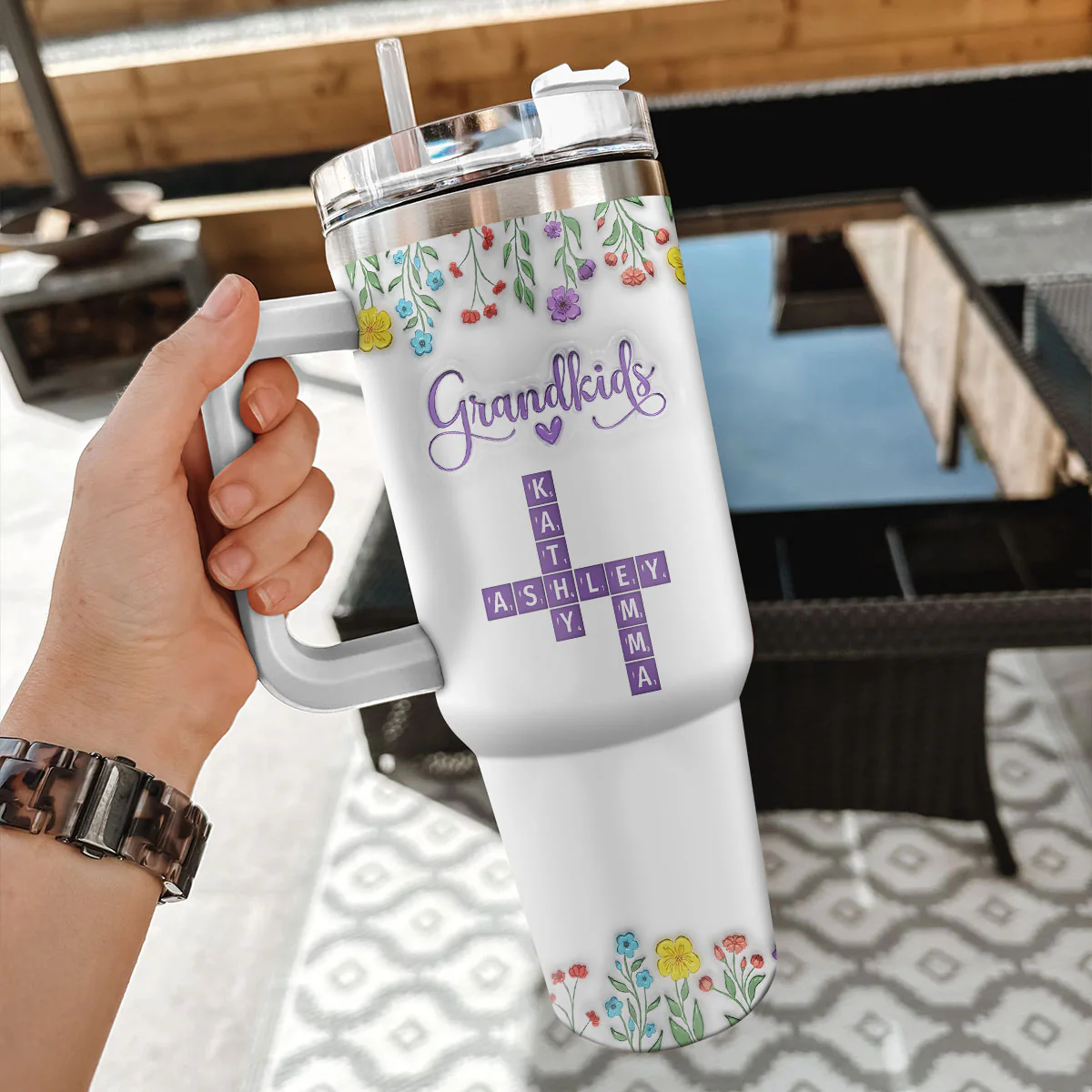 Love My Grandkids Crossword - Personalized Custom 3D Inflated Effect Printed 40 Oz Tumbler - Image 6