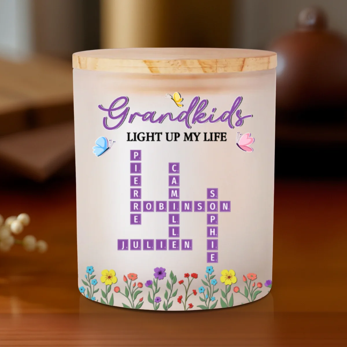 Love My Grandkids Crossword - Personalized Custom Glass Jar With LED Candle - Image 7