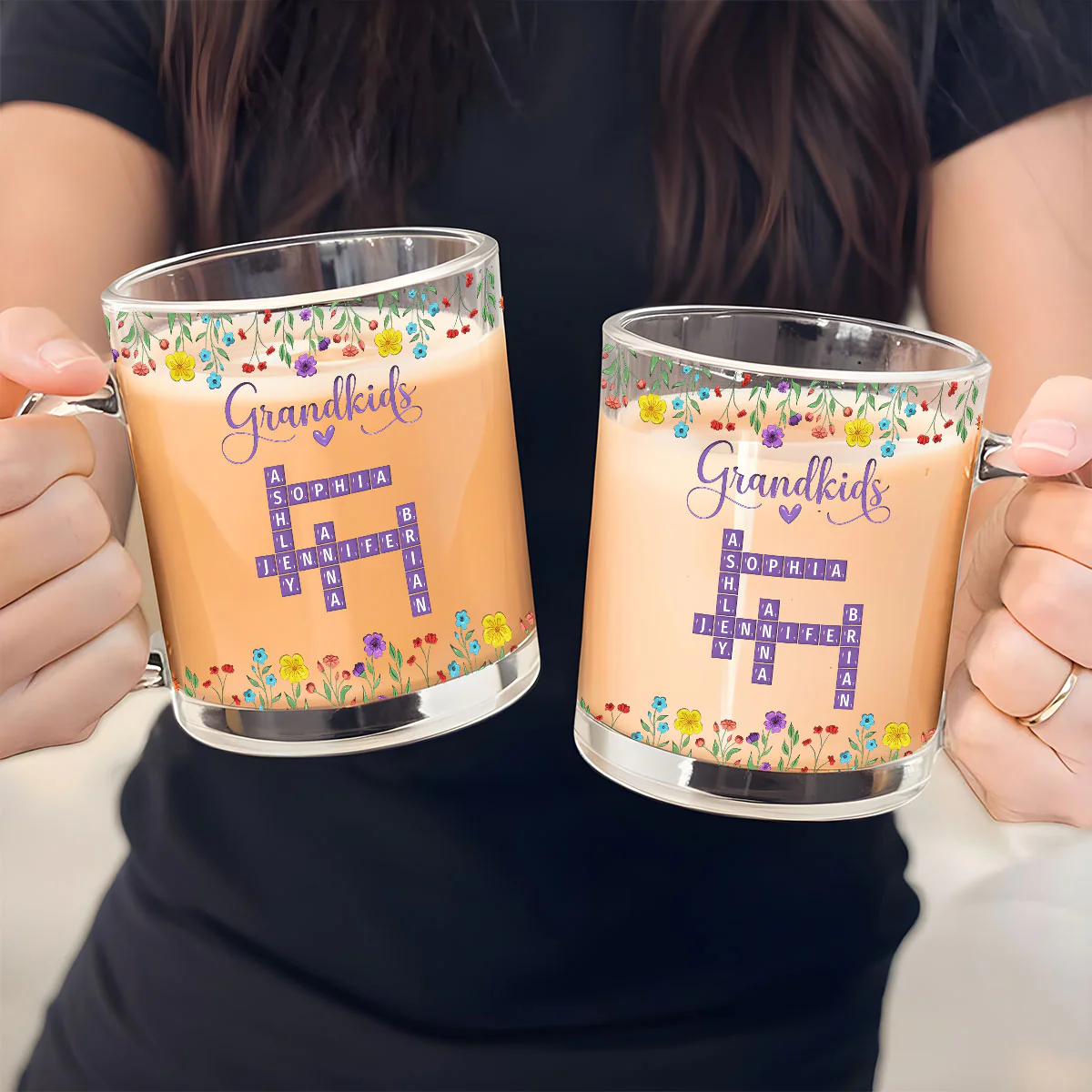 Love My Grandkids Crossword - Personalized Custom Glass Mug - Image 4