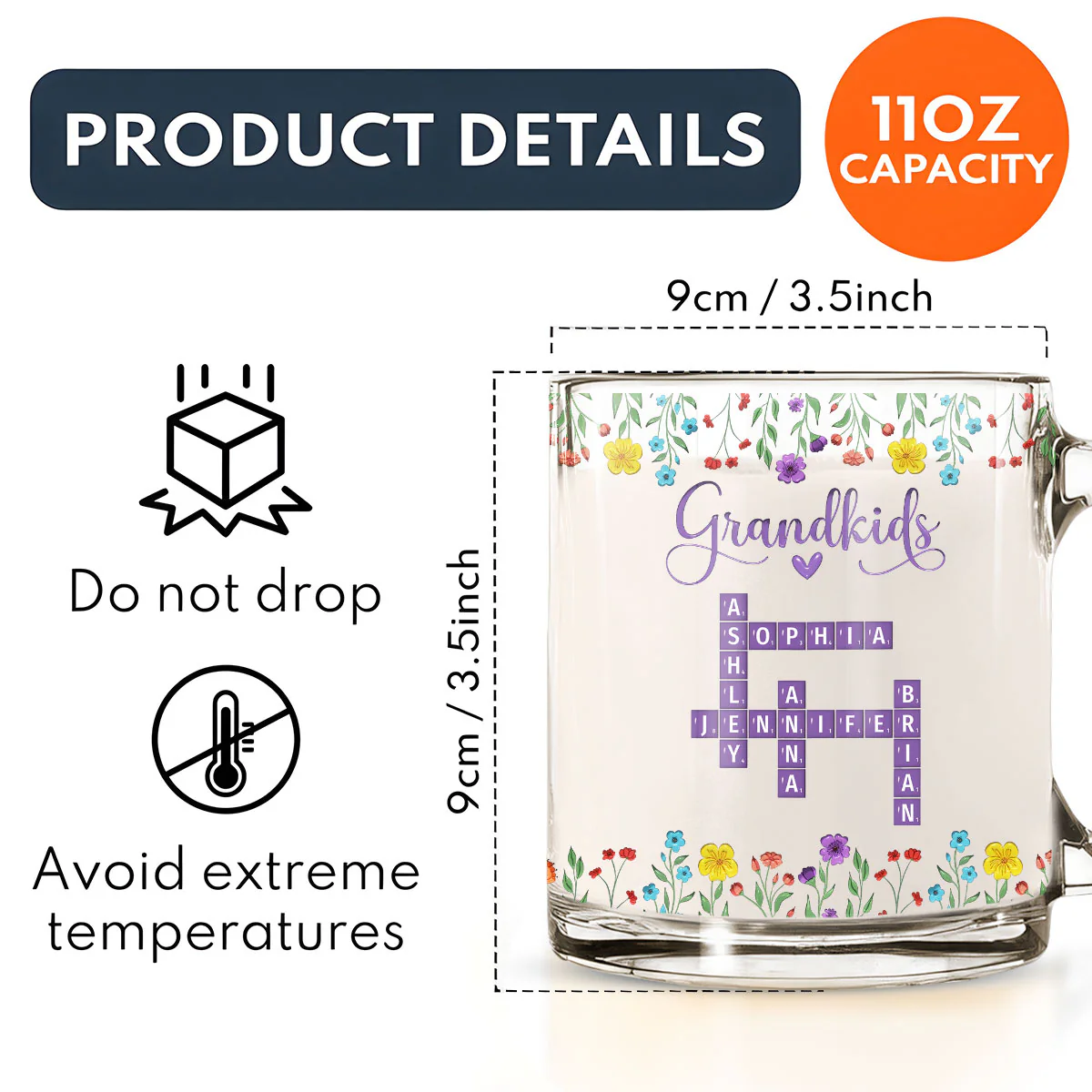 Love My Grandkids Crossword - Personalized Custom Glass Mug - Image 5