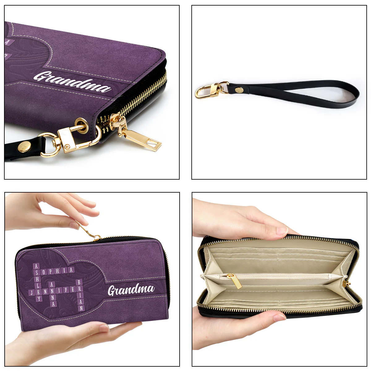 Love My Grandkids Crossword - Personalized Custom Leather Wallet - Image 4