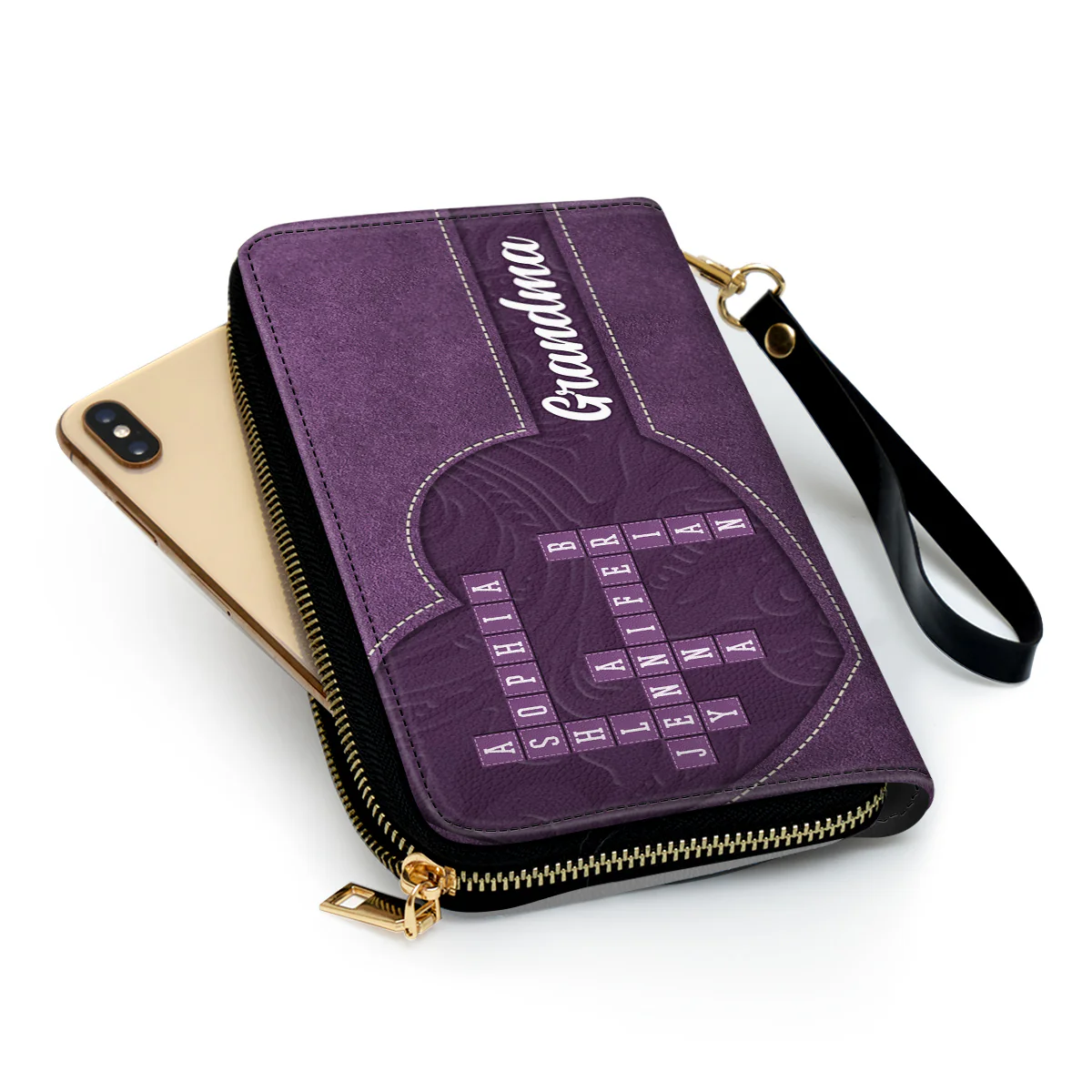 Love My Grandkids Crossword - Personalized Custom Leather Wallet - Image 5