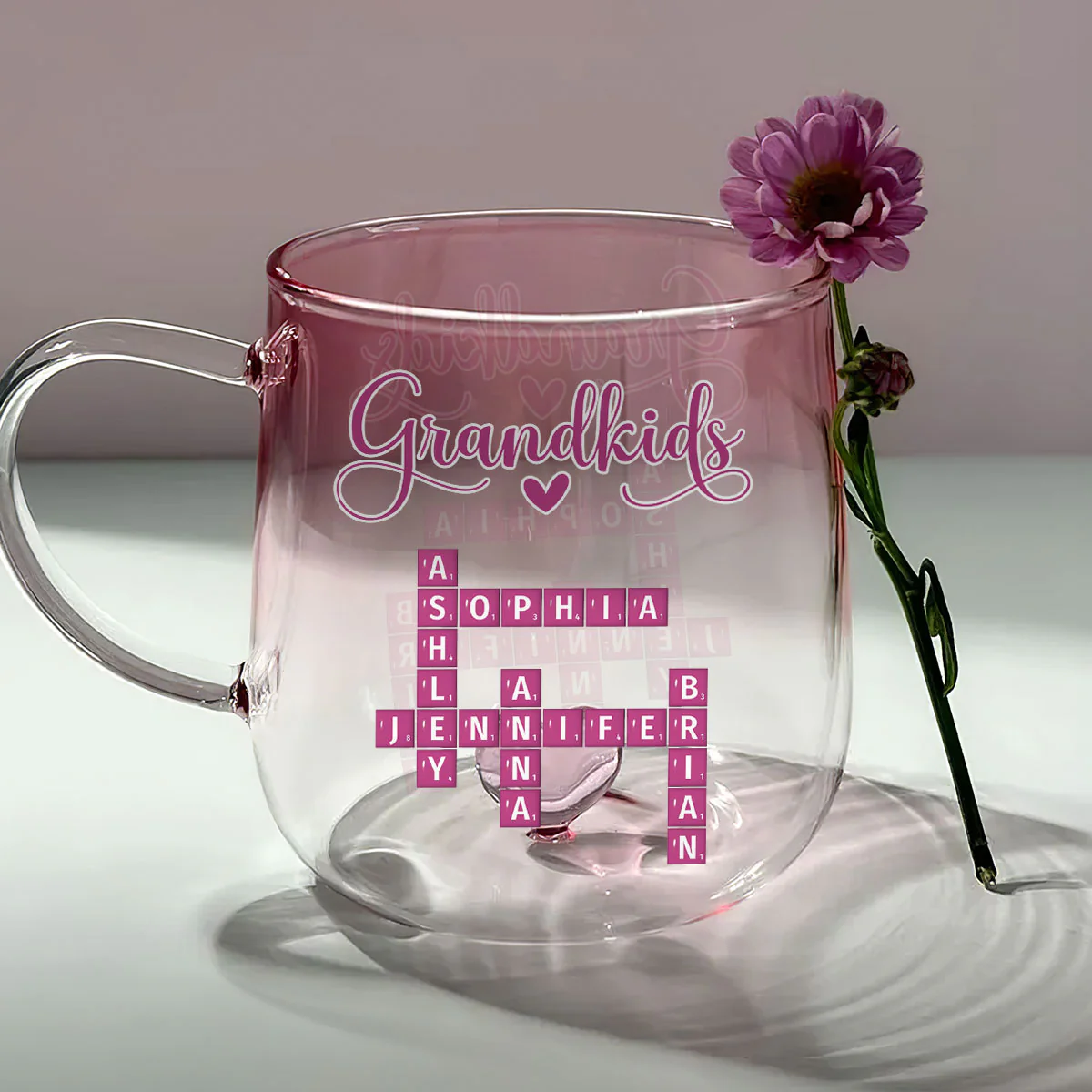 Love My Grandkids Crossword - Personalized Custom Pink Gradient Glass Mug - Image 2
