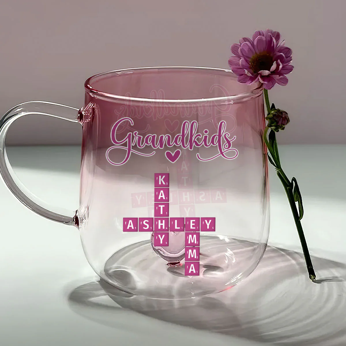 Love My Grandkids Crossword - Personalized Custom Pink Gradient Glass Mug - Image 4