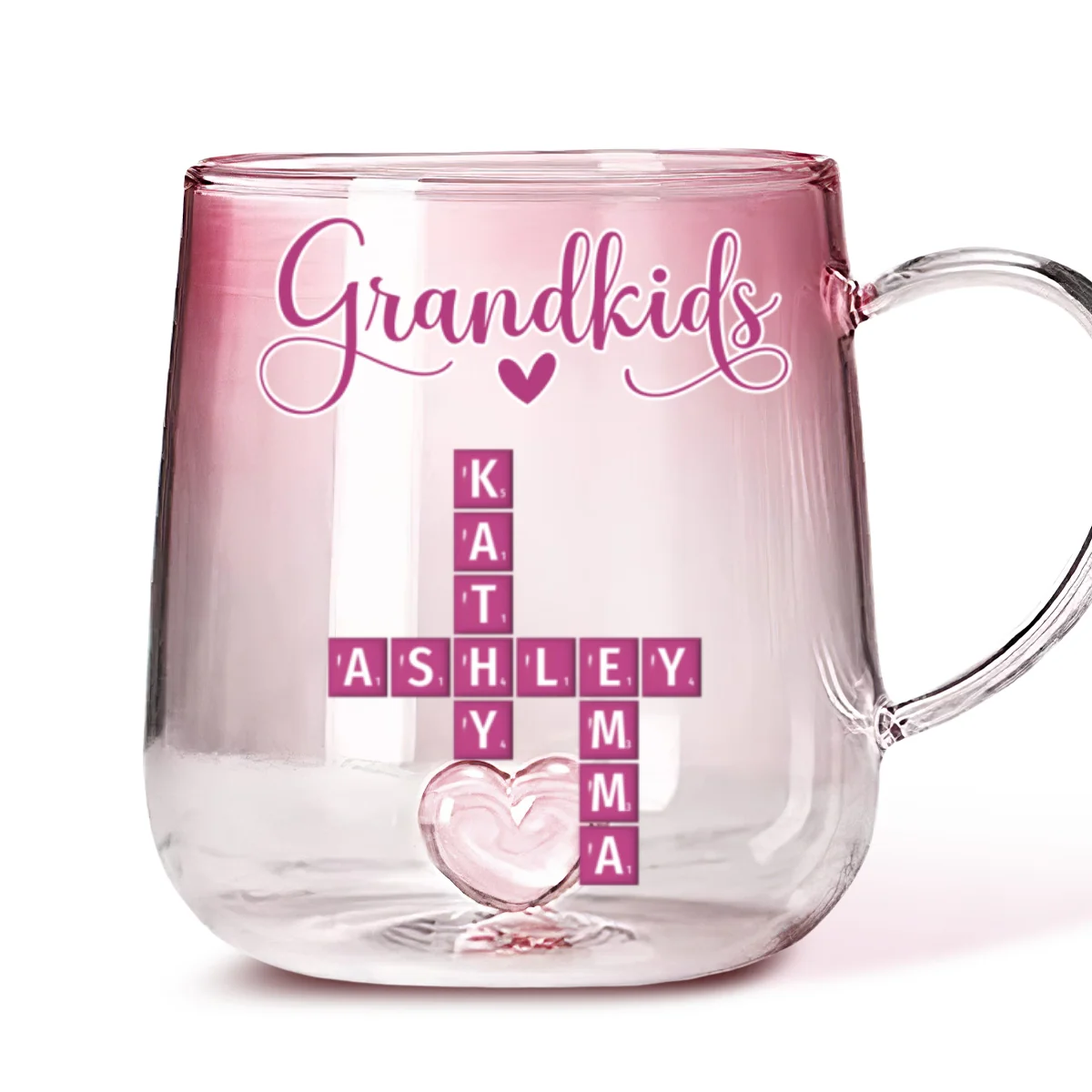 Love My Grandkids Crossword - Personalized Custom Pink Gradient Glass Mug - Image 6