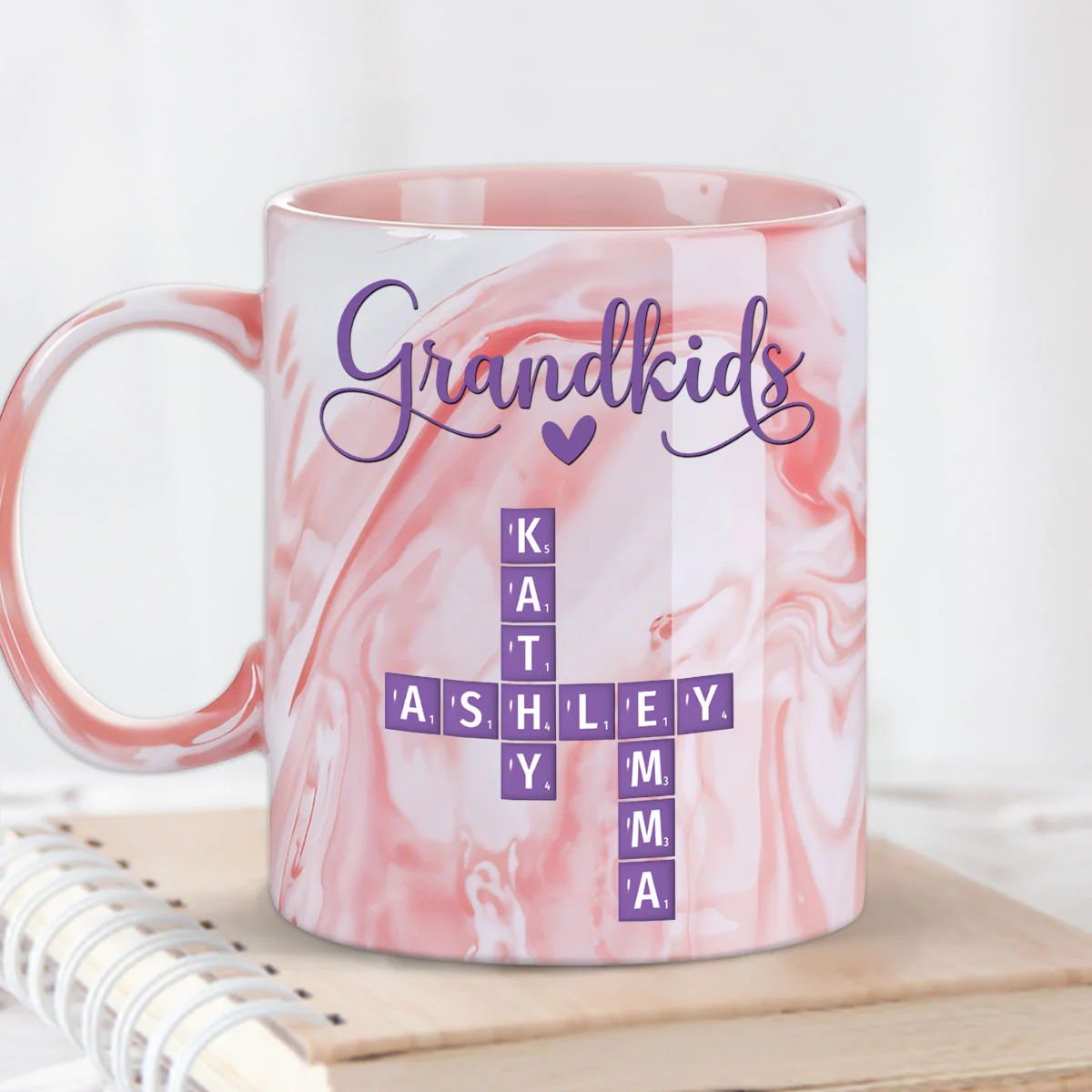 Love My Grandkids Crossword - Personalized Custom Pink Marble Mug - Image 4