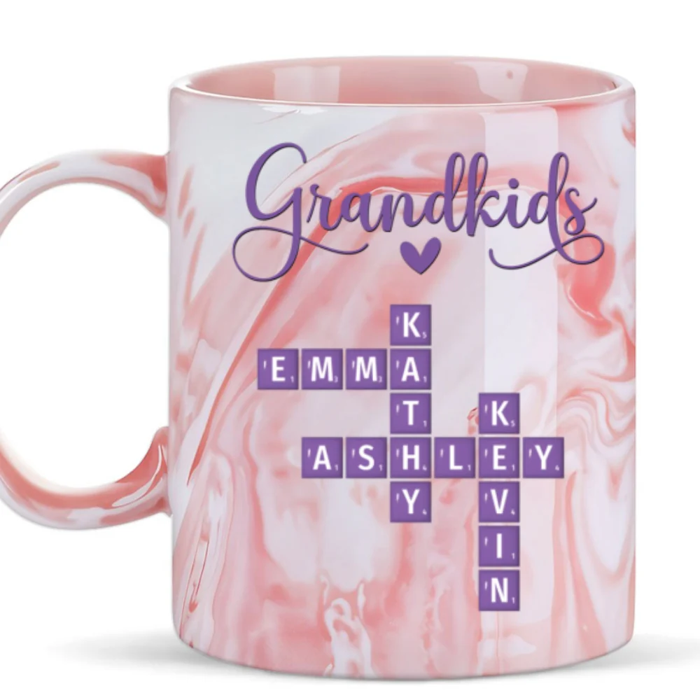 Love My Grandkids Crossword - Personalized Custom Pink Marble Mug - Image 6