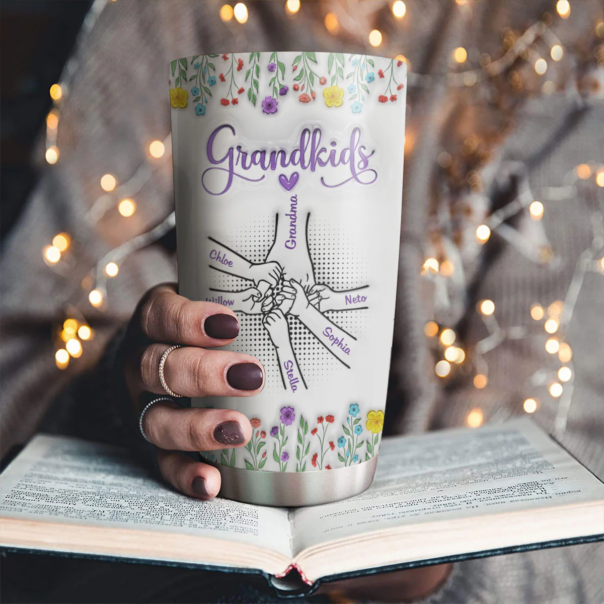 Love My Grandkids Hold Hands - Personalized Custom 3D Inflated Effect Tumbler - Image 2