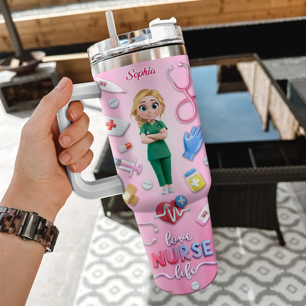 Love Nurse Life - Personalized Custom 3D Effect Printed 40 Oz Tumbler - Image 3