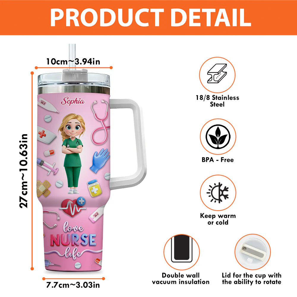 Love Nurse Life - Personalized Custom 3D Effect Printed 40 Oz Tumbler - Image 4
