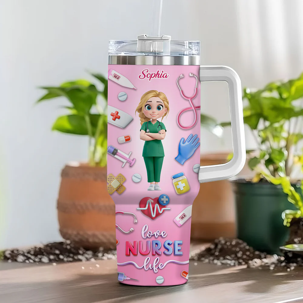Love Nurse Life - Personalized Custom 3D Effect Printed 40 Oz Tumbler - Image 5