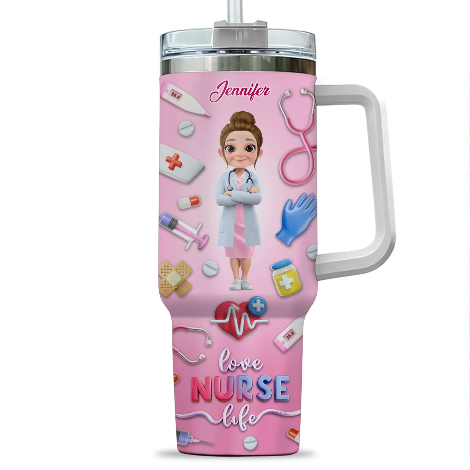 Love Nurse Life - Personalized Custom 3D Effect Printed 40 Oz Tumbler - Image 7